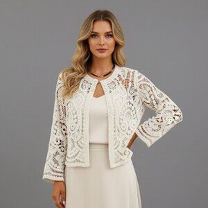 Boho Hollow Out Crochet Cardigan Beige